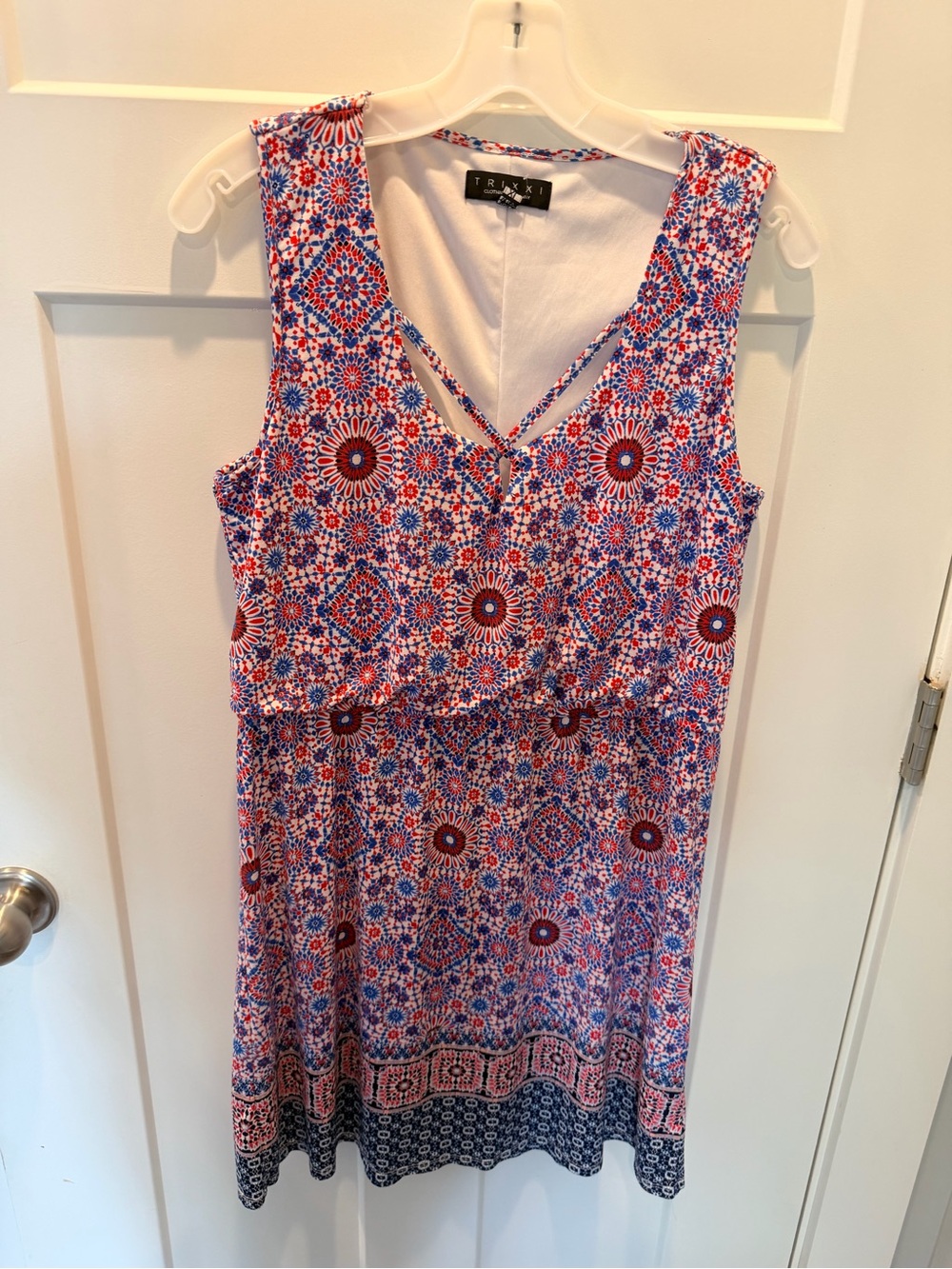 Trixxi Red White Blue Print Dress XL Sleeveless V Neck Patriotic Summer
